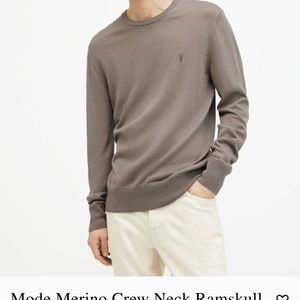 All saints men crew neck merino wool sweater chest nut color , taupe